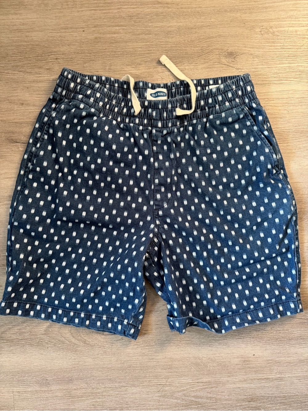 Old Navy Men’s Navy Swim Trunks with White Dash Print
